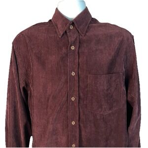 Vintage 90s‎ Corduroy Shirt Men's Medium Maroon Basic Options Long Sleeve
